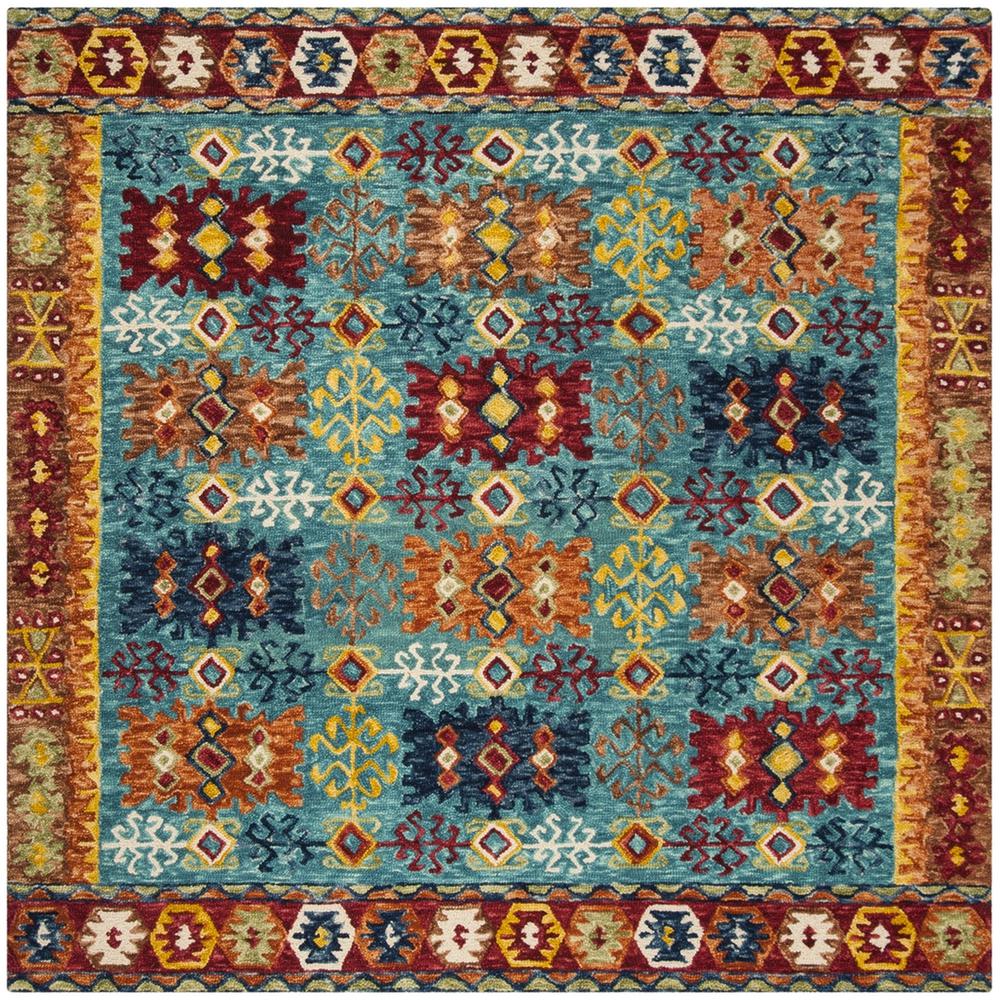 ASPEN, BLUE / RED, 7' X 7' Square, Area Rug, APN503A-7SQ