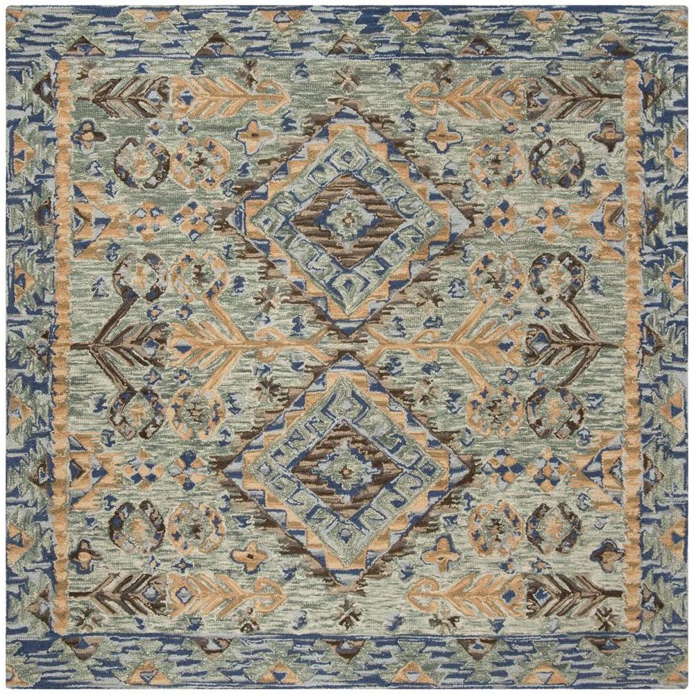 ASPEN, BLUE / BEIGE, 7' X 7' Square, Area Rug