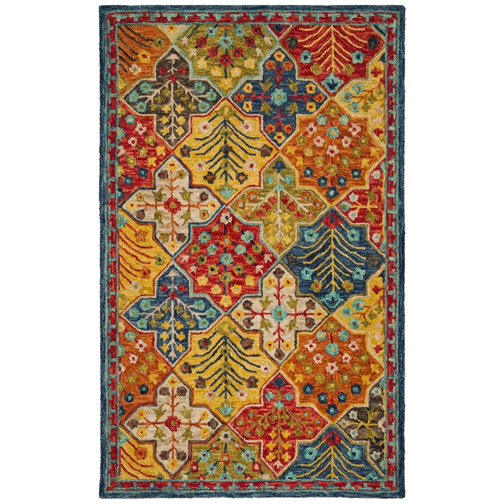 ASPEN, BLUE / ORANGE, 5' X 8', Area Rug