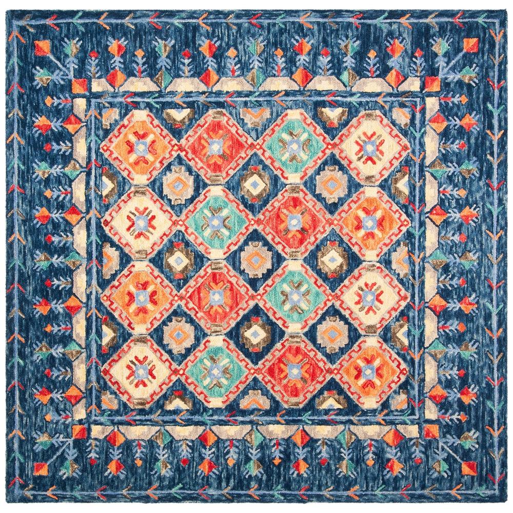 ASPEN, NAVY / ORANGE, 7' X 7' Square, Area Rug