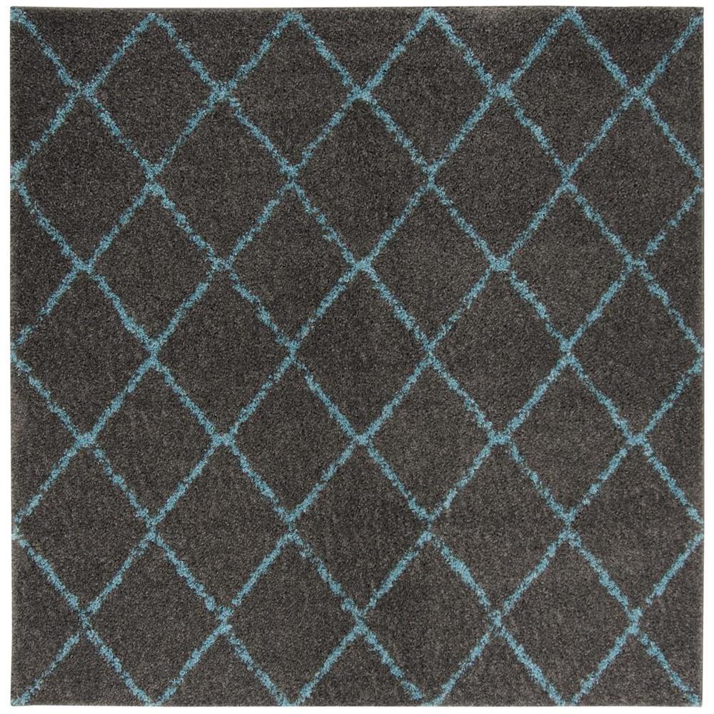 ARIZONA SHAG, GREY / TURQUOISE, 6'-7" X 6'-7" Square, Area Rug