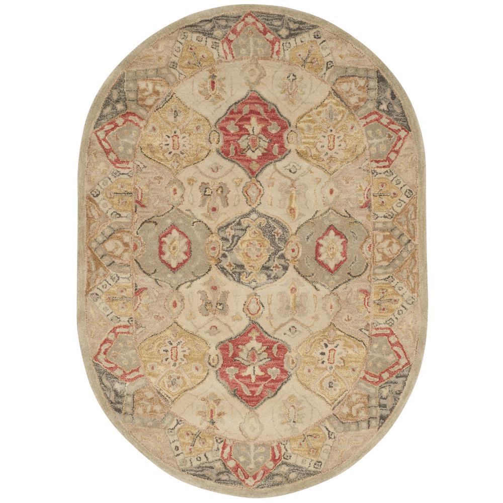 ANTIQUITY, BEIGE / MULTI, 4'-6" X 6'-6" Oval, Area Rug