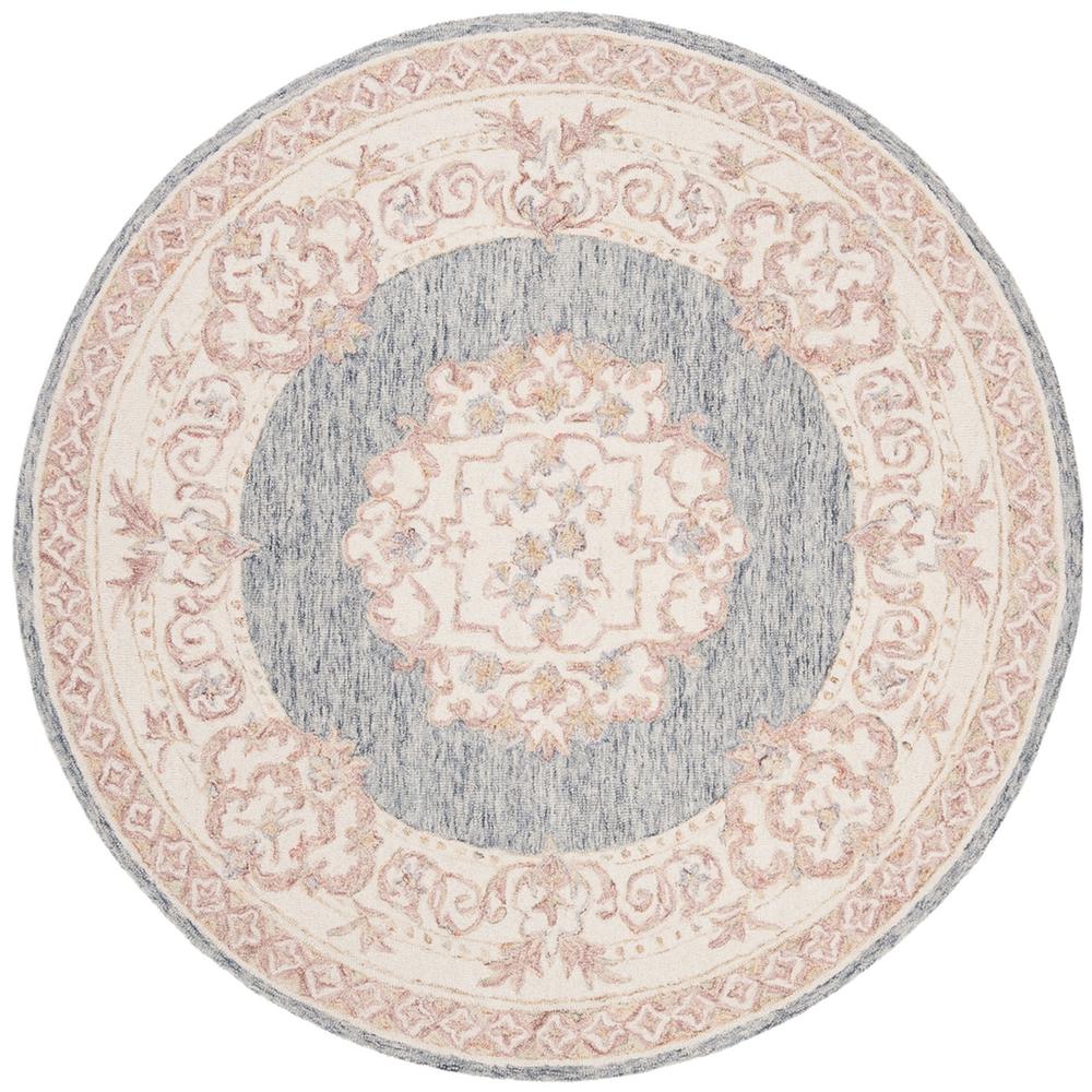 AUBUSSON, BLUE / PINK, 6' X 6' Round, Area Rug