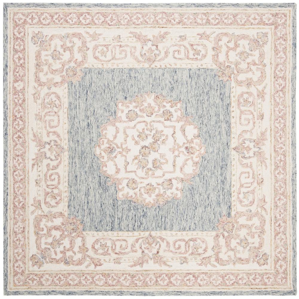 AUBUSSON, BLUE / PINK, 6' X 6' Square, Area Rug