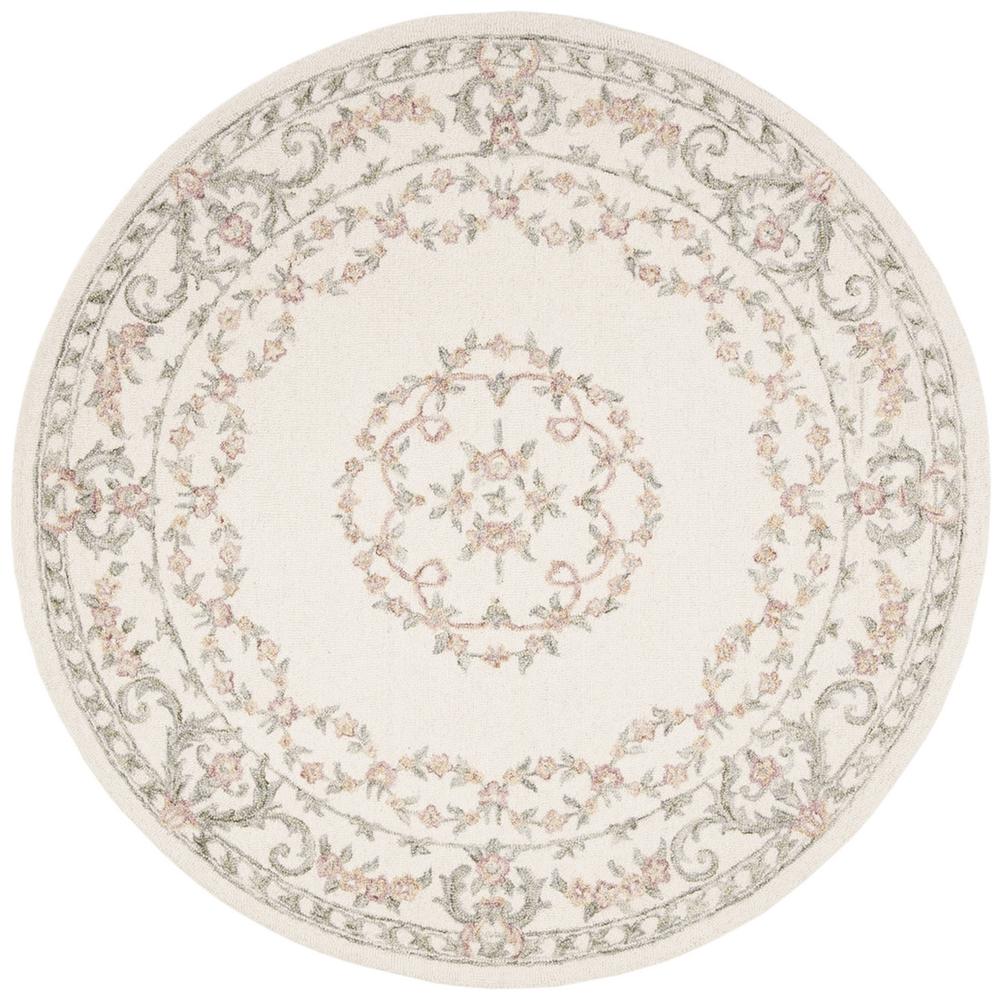 AUBUSSON, IVORY / PINK, 6' X 6' Round, Area Rug