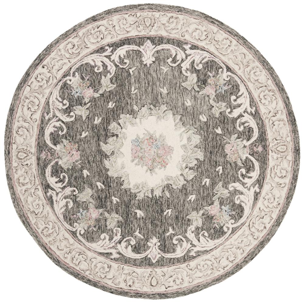 AUBUSSON, IVORY / CHARCOAL, 6' X 6' Round, Area Rug