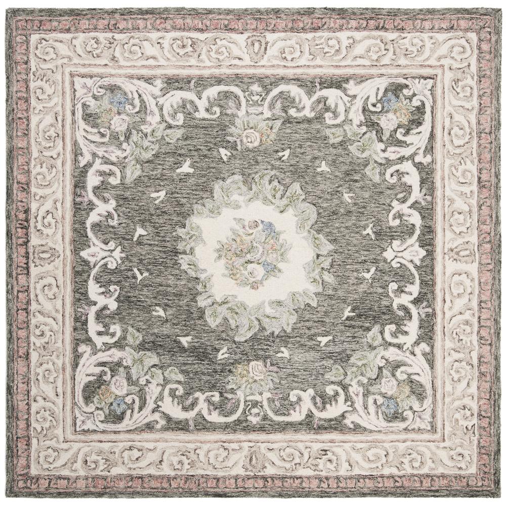 AUBUSSON, IVORY / CHARCOAL, 6' X 6' Square, Area Rug