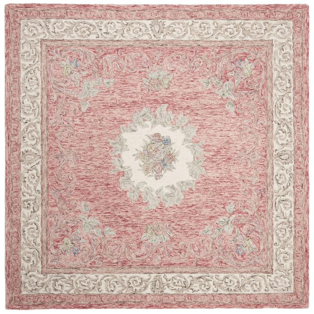 AUBUSSON, RED / IVORY, 6' X 6' Square, Area Rug