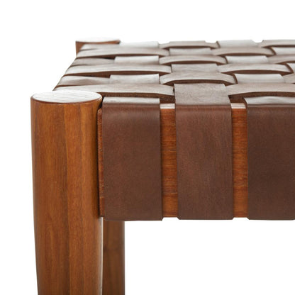 Amalia Leather Weave Bench, Cognac/Honey
