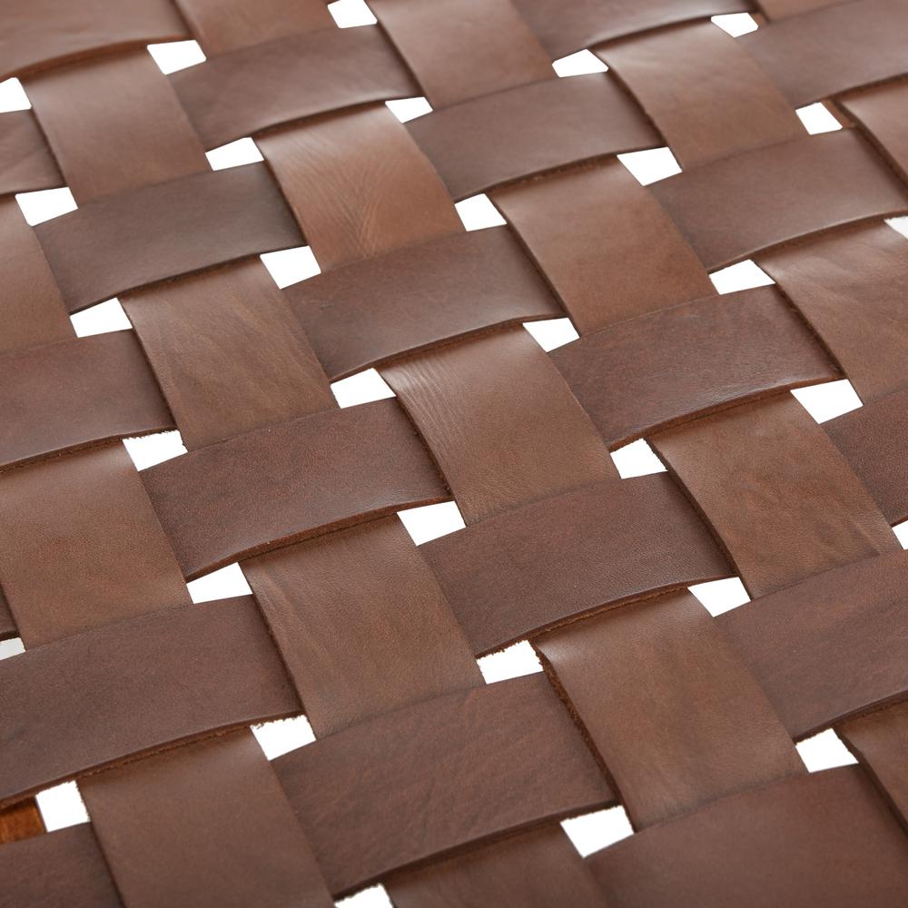 Amalia Leather Weave Bench, Cognac/Honey
