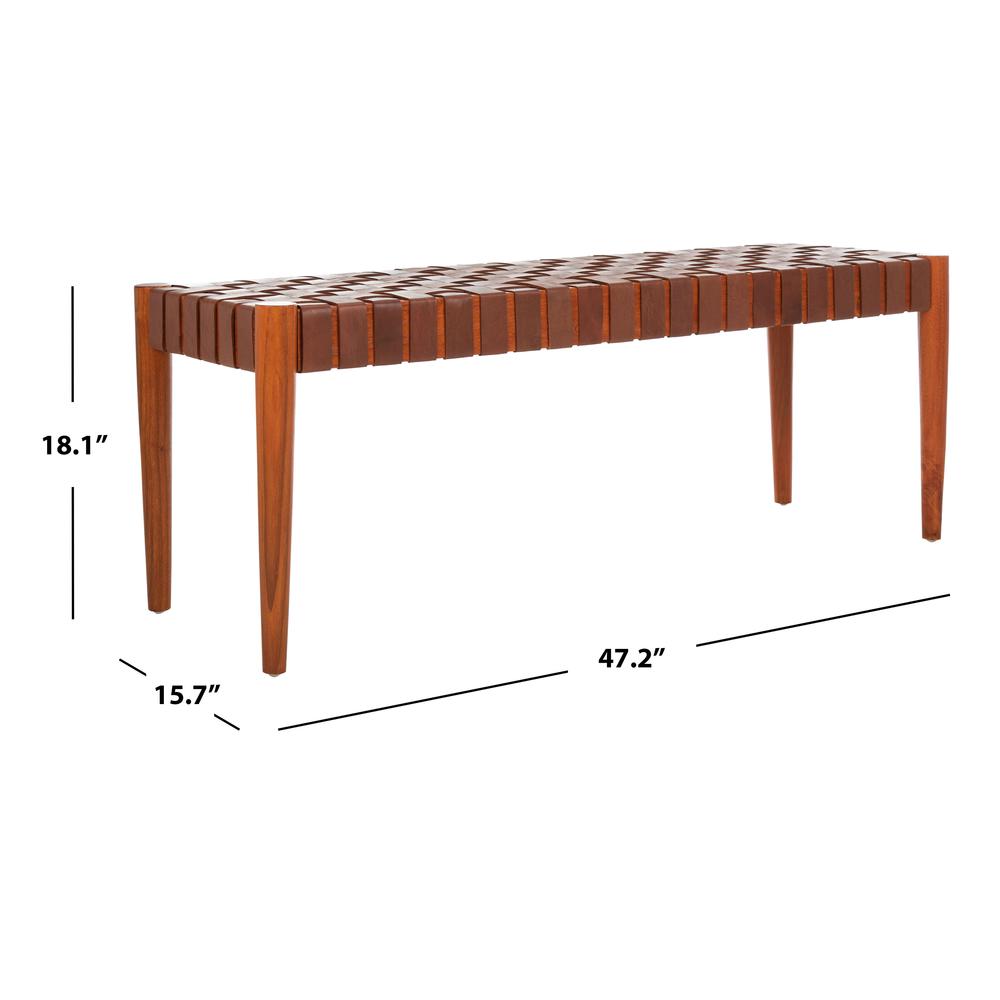 Amalia Leather Weave Bench, Cognac/Honey