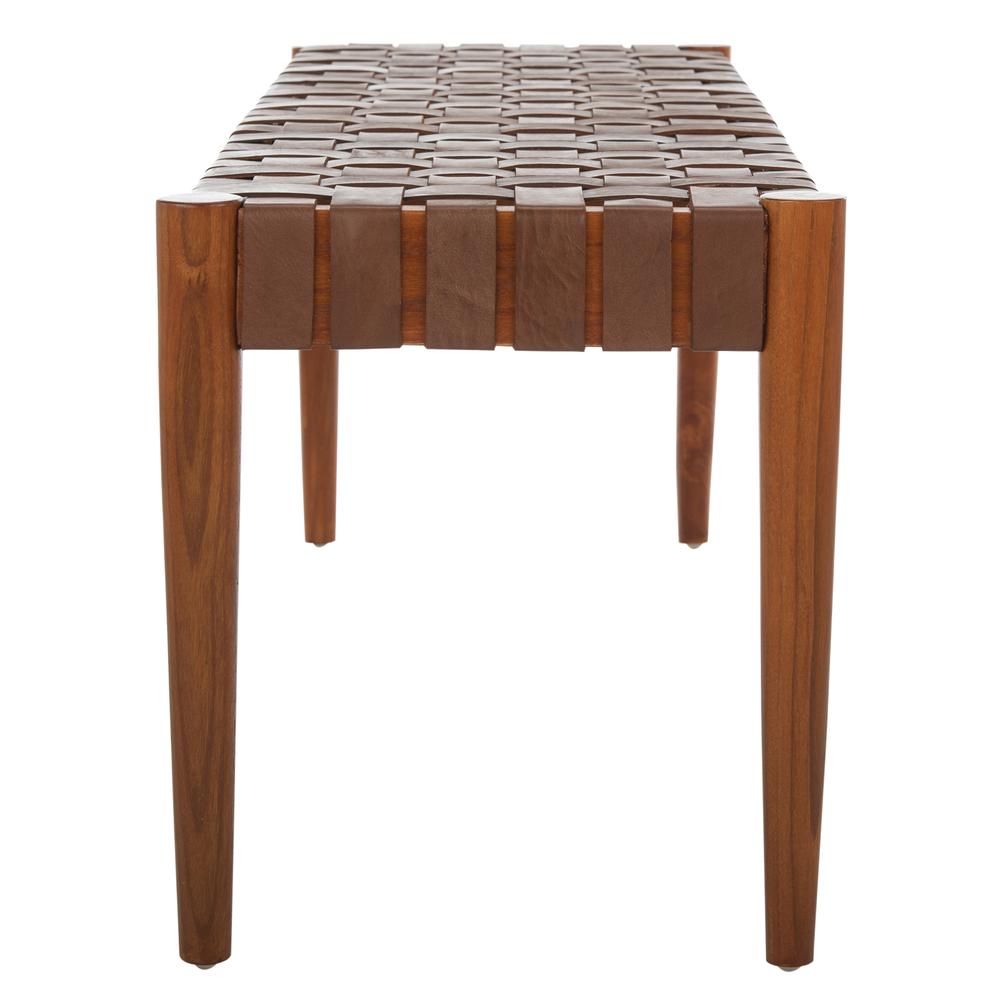 Amalia Leather Weave Bench, Cognac/Honey
