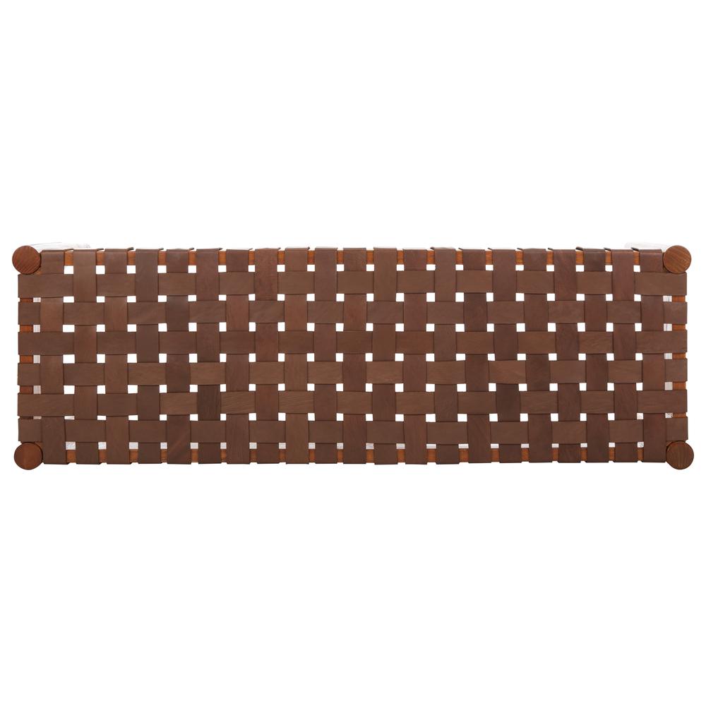 Amalia Leather Weave Bench, Cognac/Honey