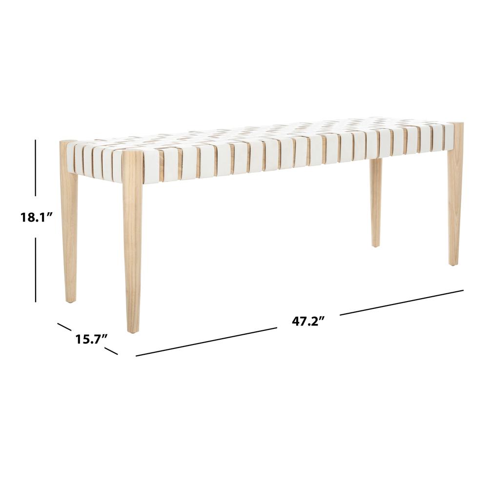 Amalia Leather Weave Bench, White/Light Oak