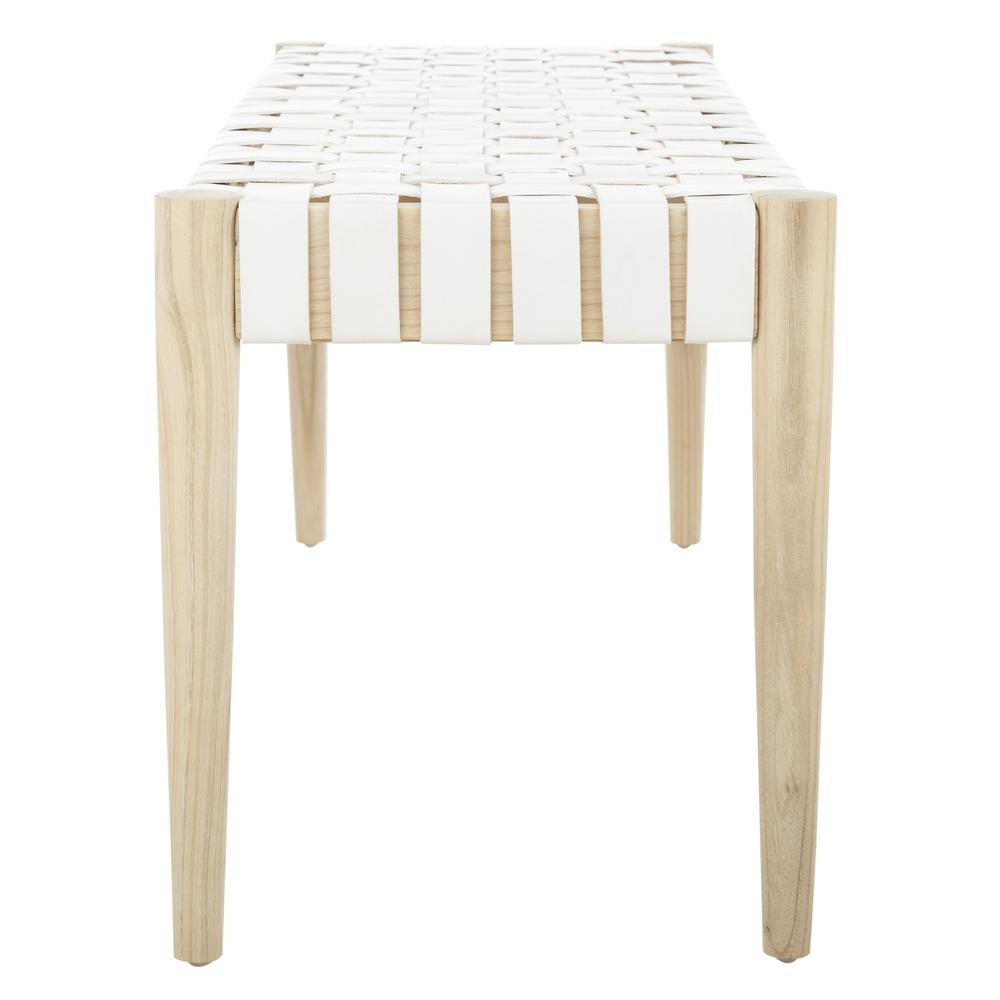 Amalia Leather Weave Bench, White/Light Oak