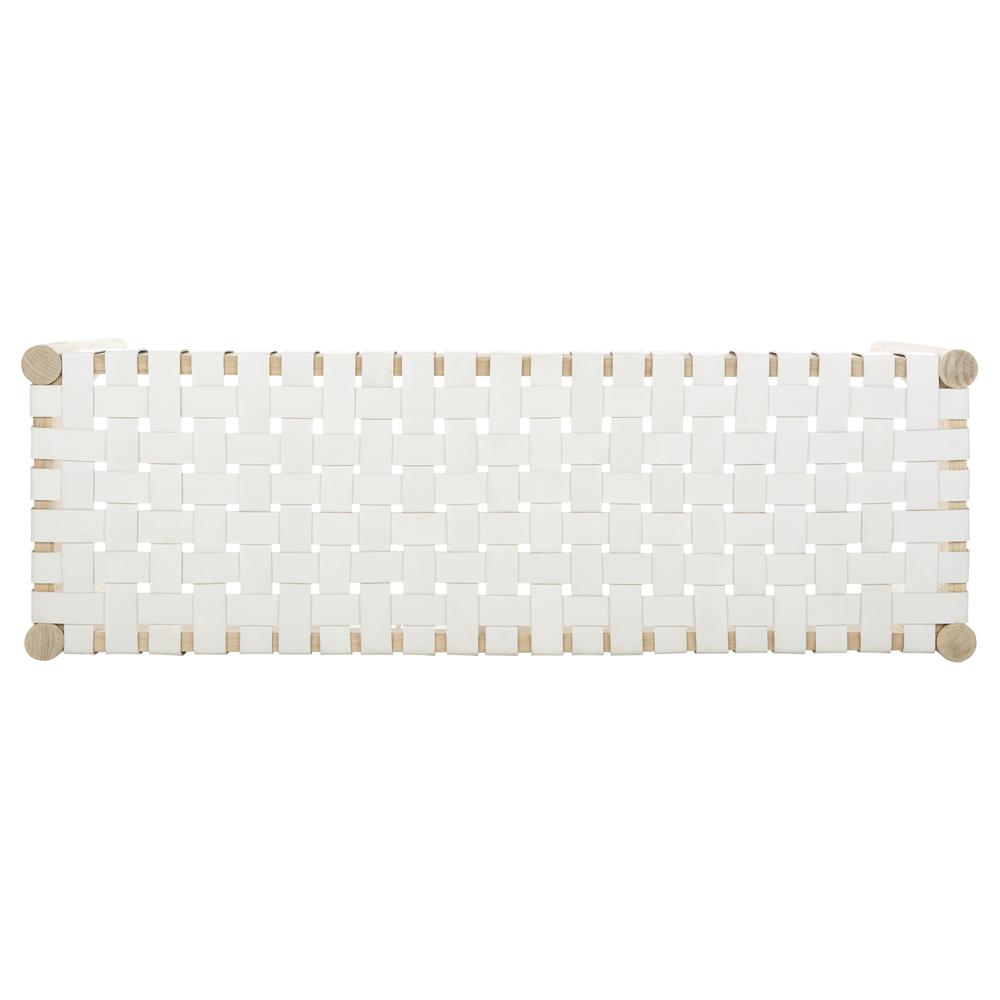 Amalia Leather Weave Bench, White/Light Oak