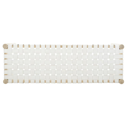Amalia Leather Weave Bench, White/Light Oak