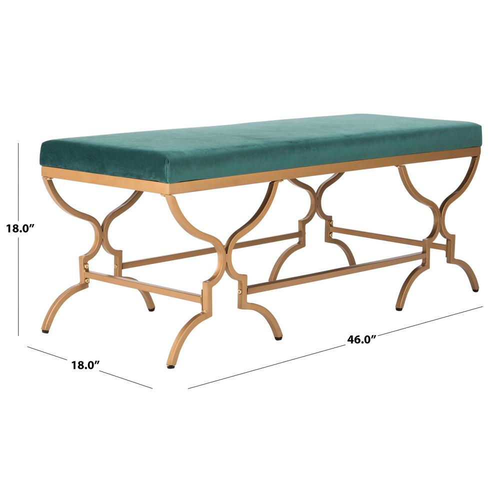 Juliet Rectangular Bench, Emerald/Gold