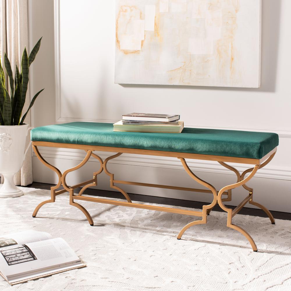 Juliet Rectangular Bench, Emerald/Gold