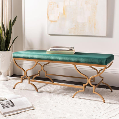 Juliet Rectangular Bench, Emerald/Gold