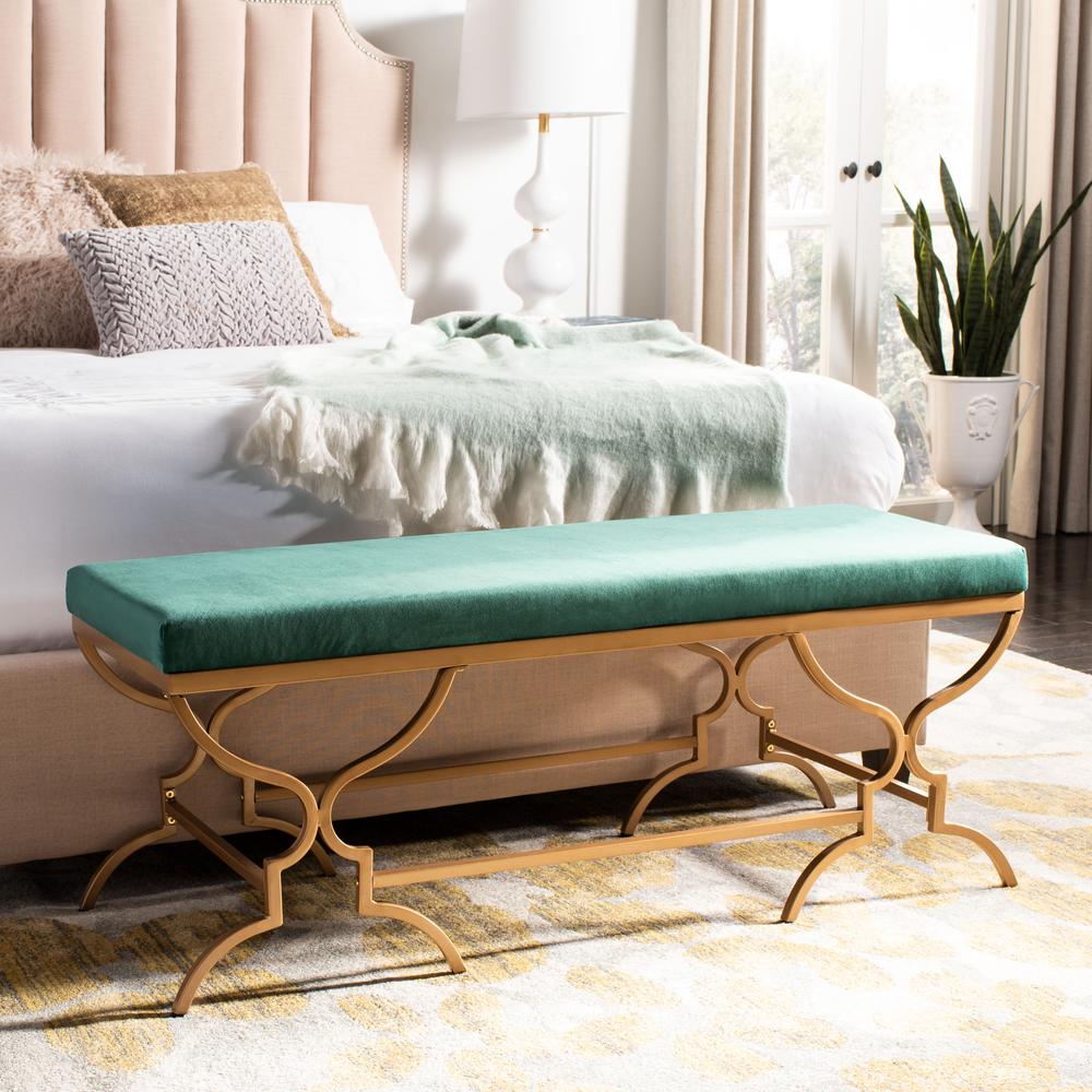 Juliet Rectangular Bench, Emerald/Gold