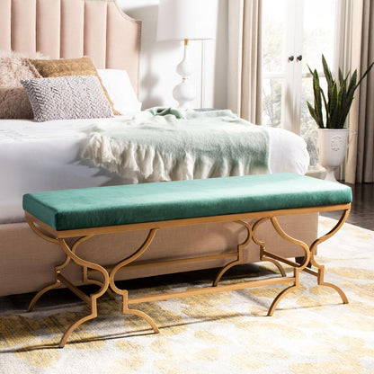 Juliet Rectangular Bench, Emerald/Gold