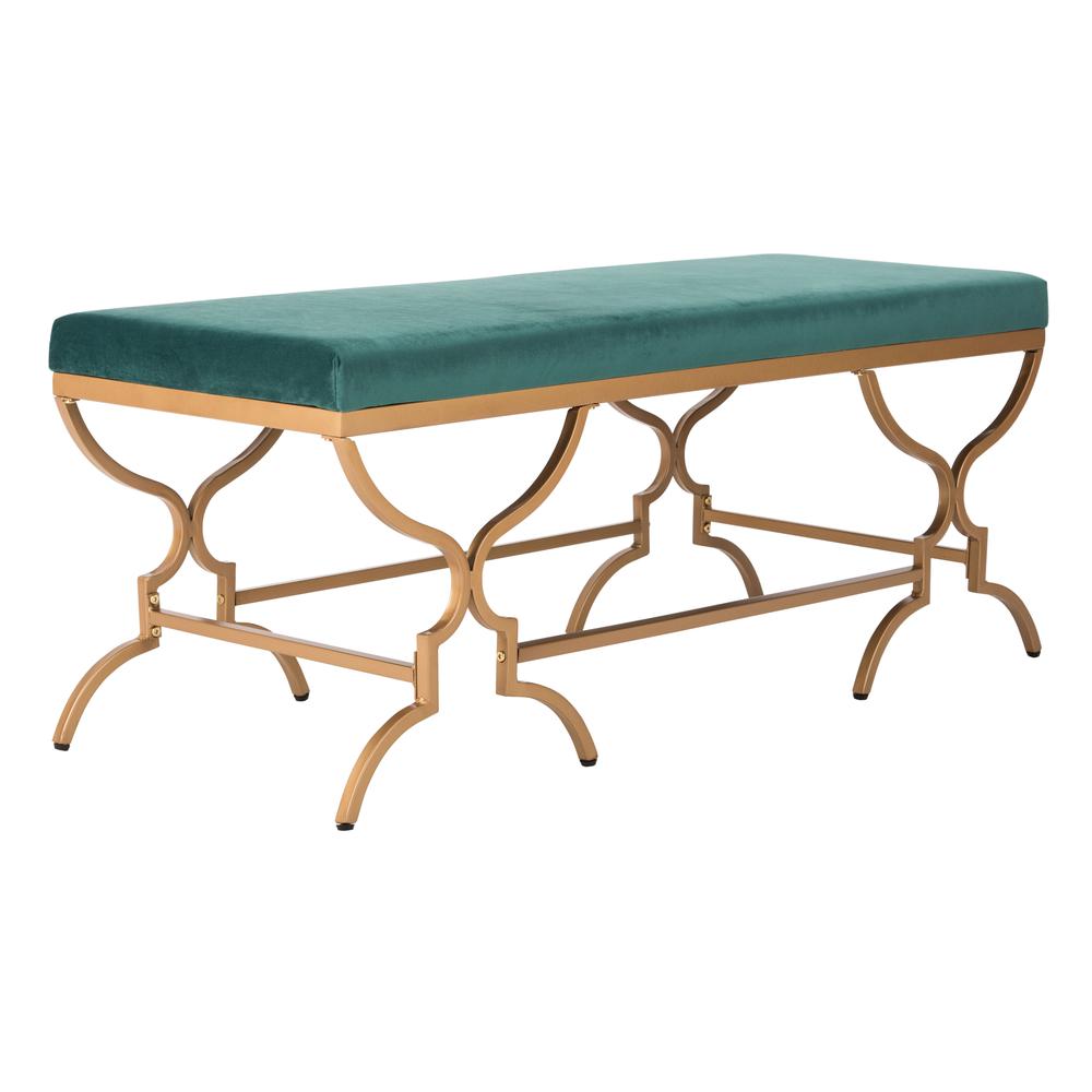Juliet Rectangular Bench, Emerald/Gold