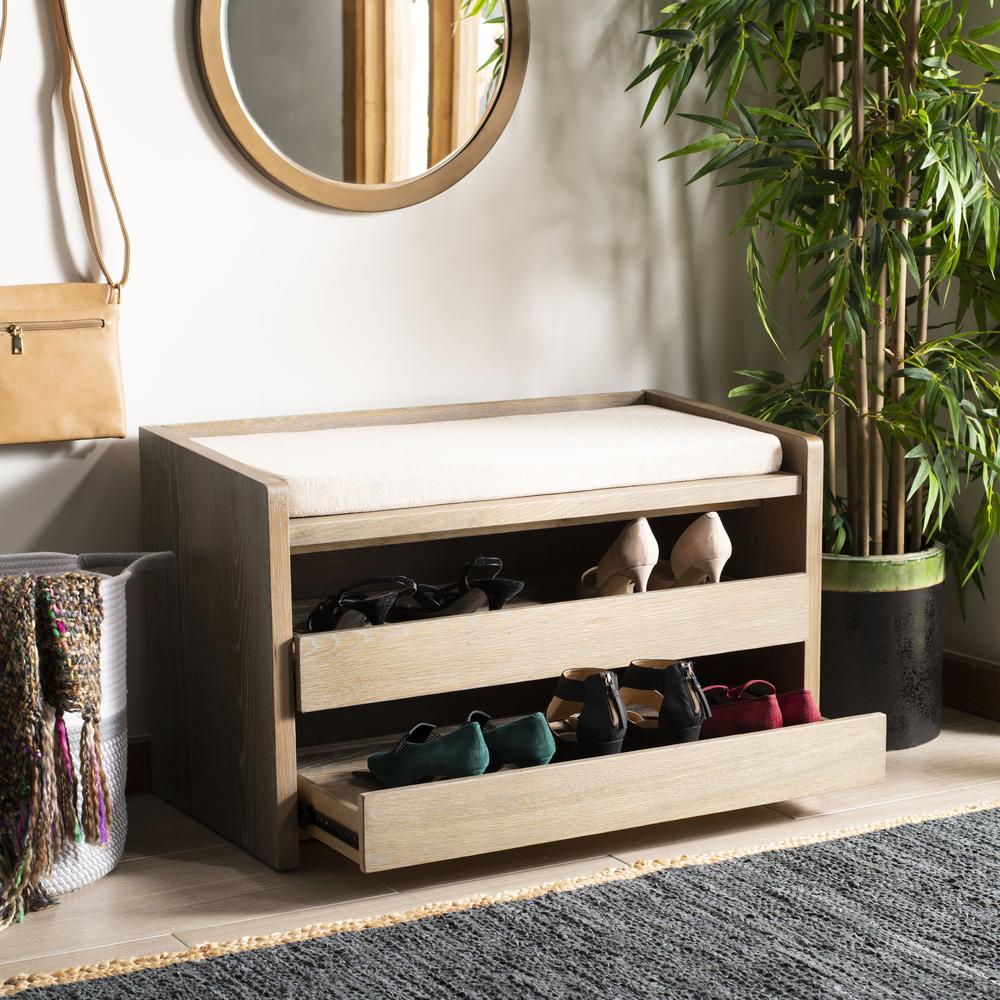 Percy Storage Bench, Rustic Oak/Beige