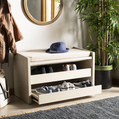 Percy Storage Bench, White Wash/Beige