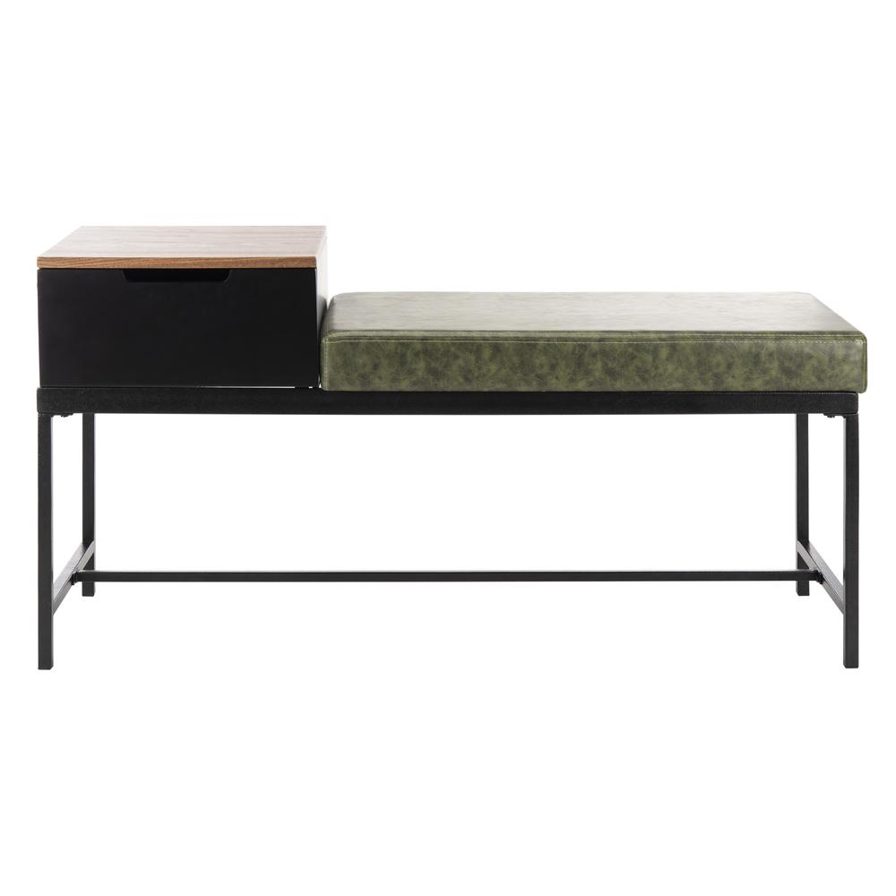 Maruka Bench With Storage, Grey Wash/Dark Green