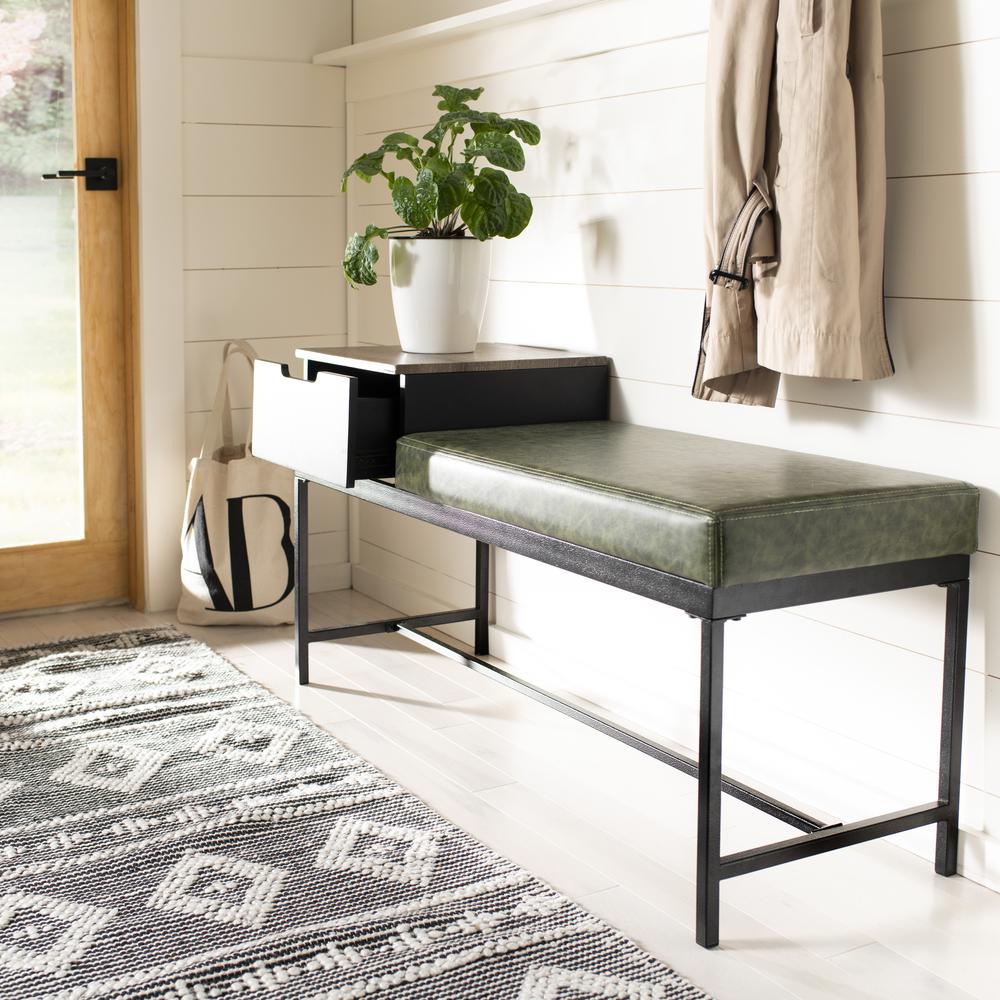 Maruka Bench With Storage, Grey Wash/Dark Green