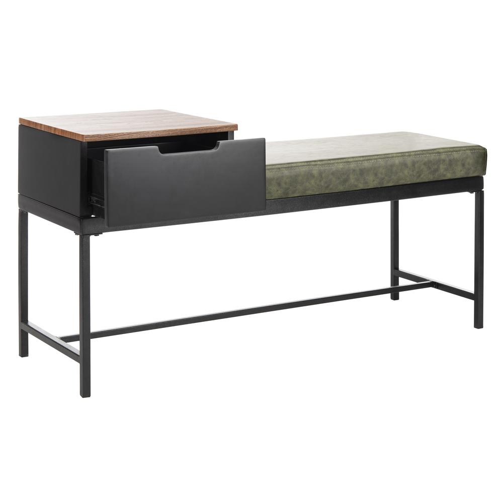 Maruka Bench With Storage, Grey Wash/Dark Green