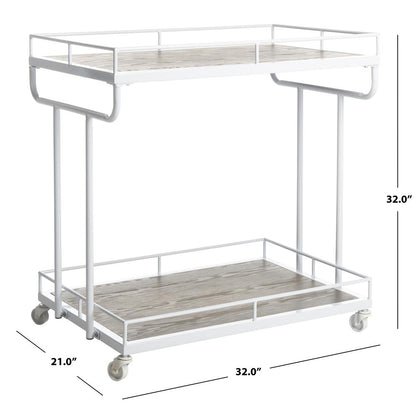 Dawson 2 Tier Rectangle Bar Cart, Rustic Oak/White