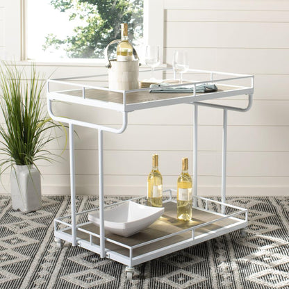Dawson 2 Tier Rectangle Bar Cart, Rustic Oak/White