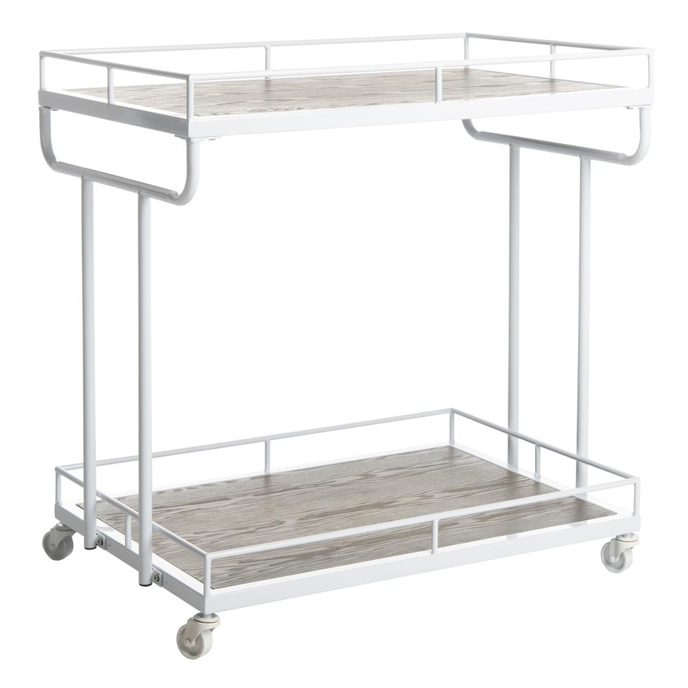 Dawson 2 Tier Rectangle Bar Cart, Rustic Oak/White