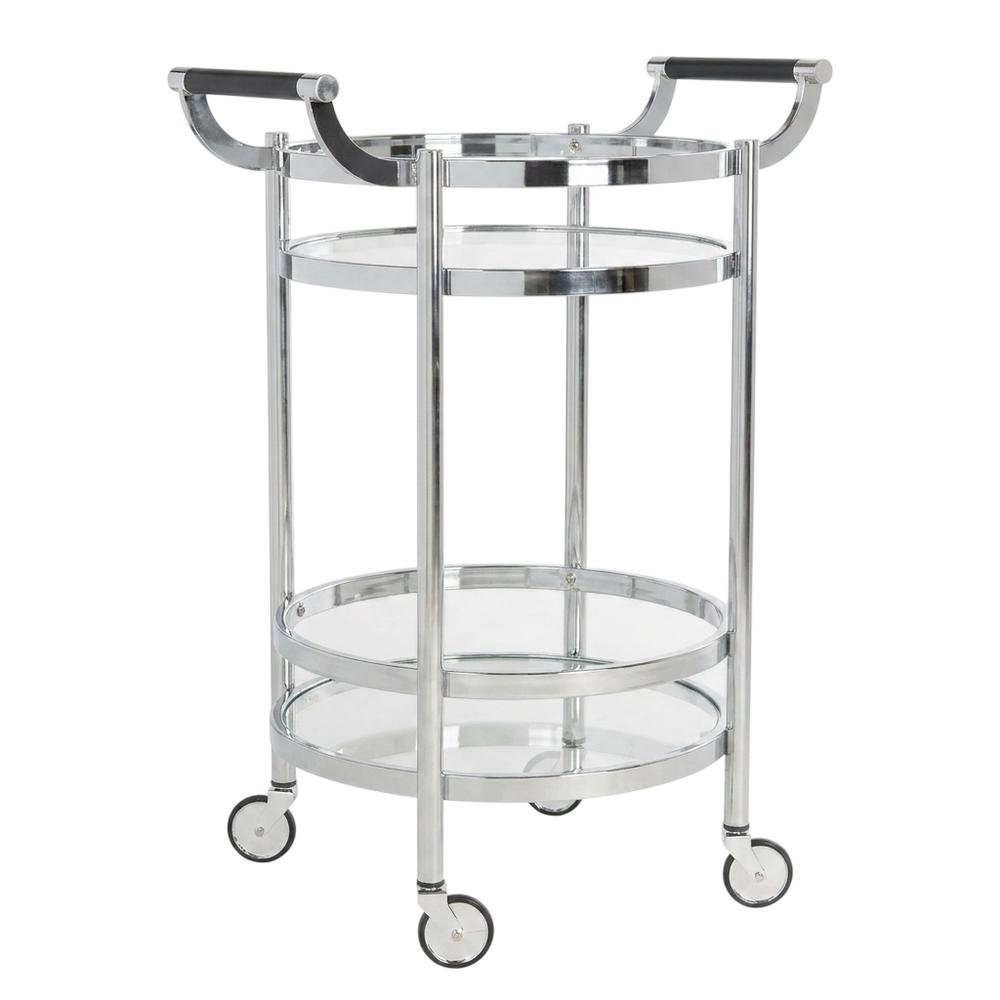 Chrome 2-Tier Round Bar Cart with Metal Frame and Spacious Shelves