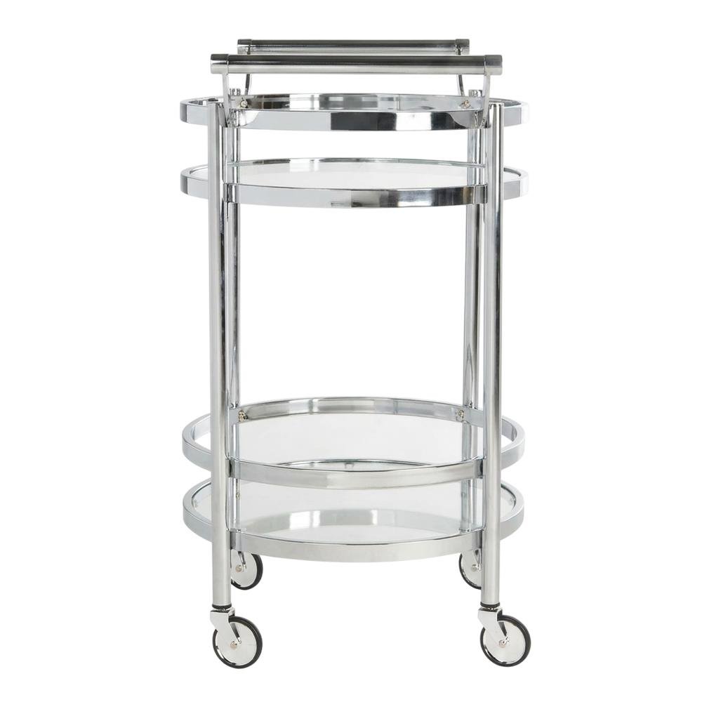 Chrome 2-Tier Round Bar Cart with Metal Frame and Spacious Shelves