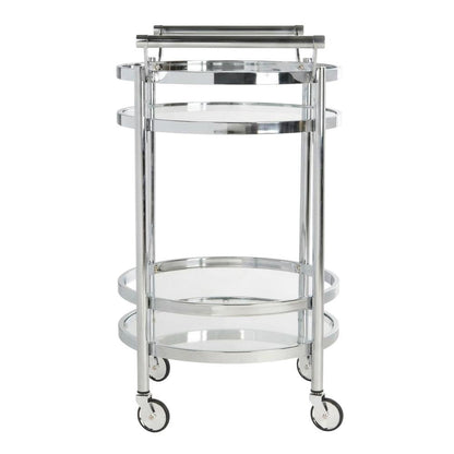 Chrome 2-Tier Round Bar Cart with Metal Frame and Spacious Shelves