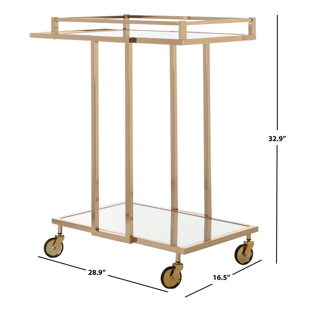 Capri 2 Tier Rectangle Bar Cart, Gold/Mirror