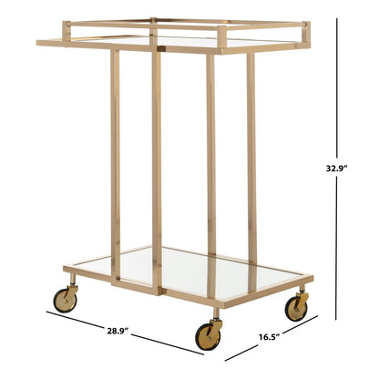 Capri 2 Tier Rectangle Bar Cart, Gold/Mirror
