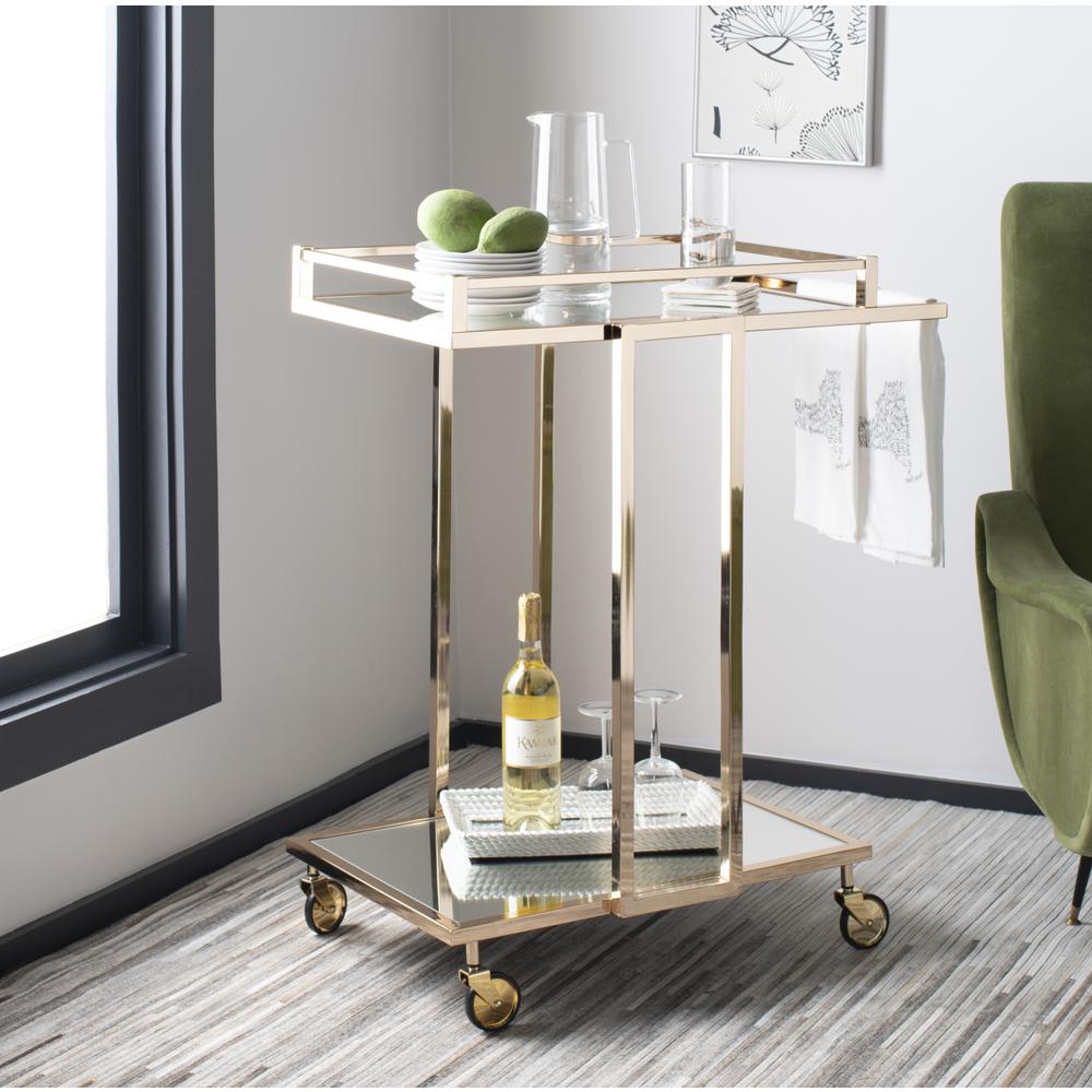 Capri 2 Tier Rectangle Bar Cart, Gold/Mirror