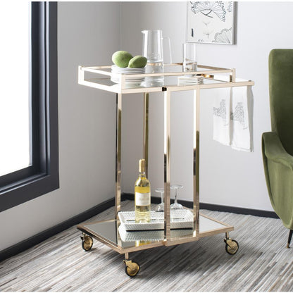 Capri 2 Tier Rectangle Bar Cart, Gold/Mirror