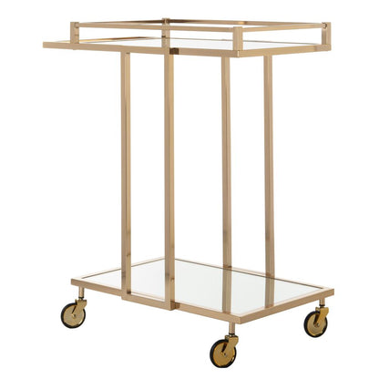 Capri 2 Tier Rectangle Bar Cart, Gold/Mirror