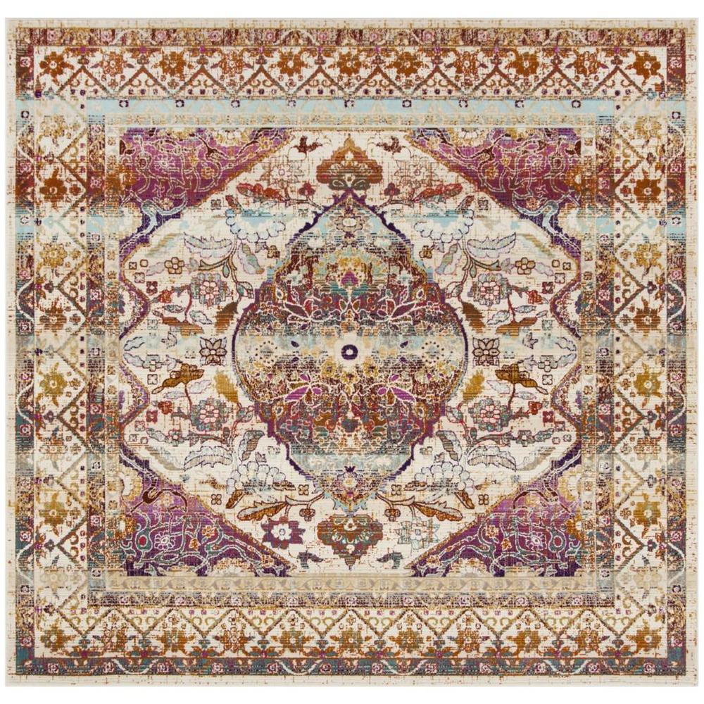 BALDWIN, IVORY / FUCHSIA, 6'-7" X 6'-7" Square, Area Rug