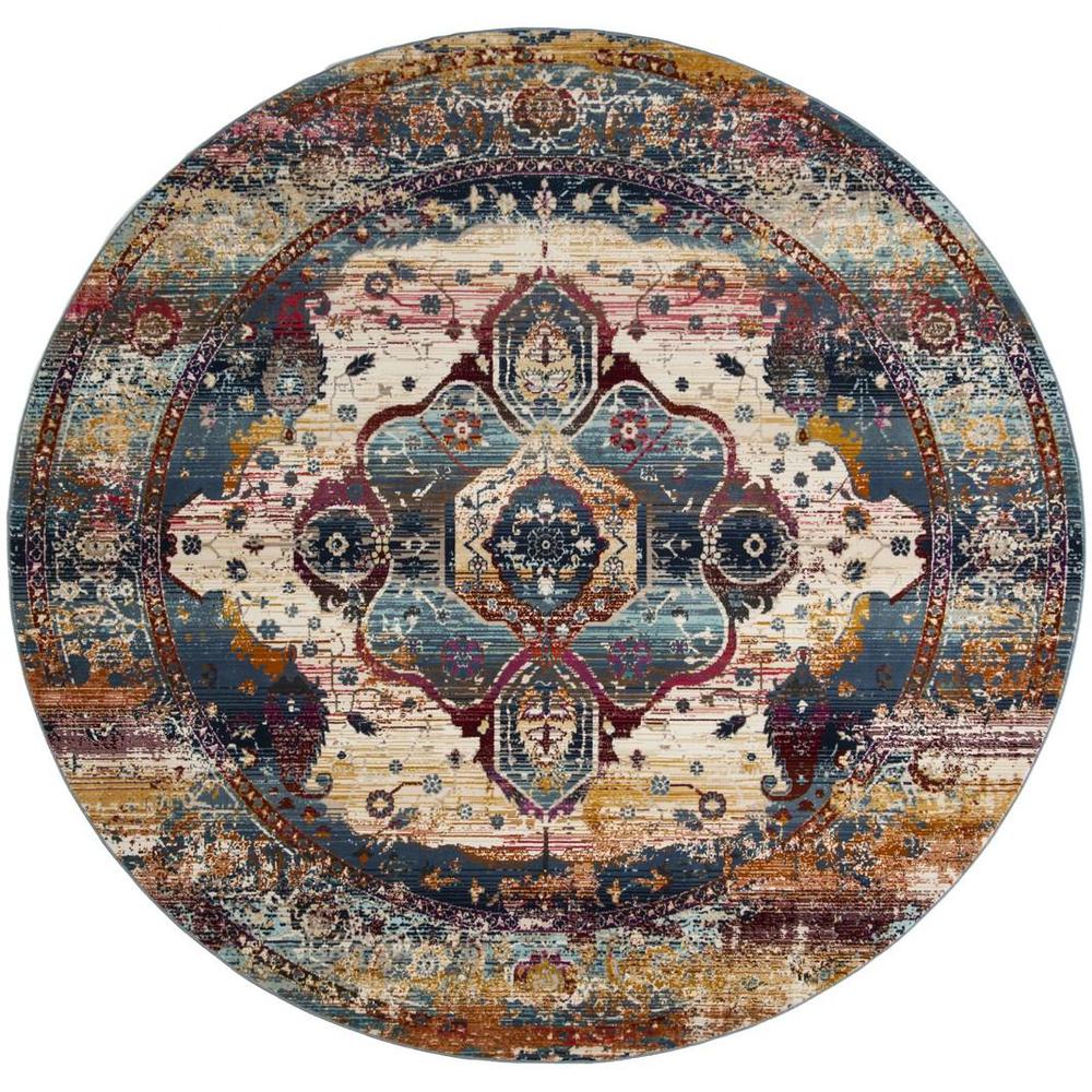 BALDWIN, SLATE BLUE / RUST, 6'-7" X 6'-7" Round, Area Rug