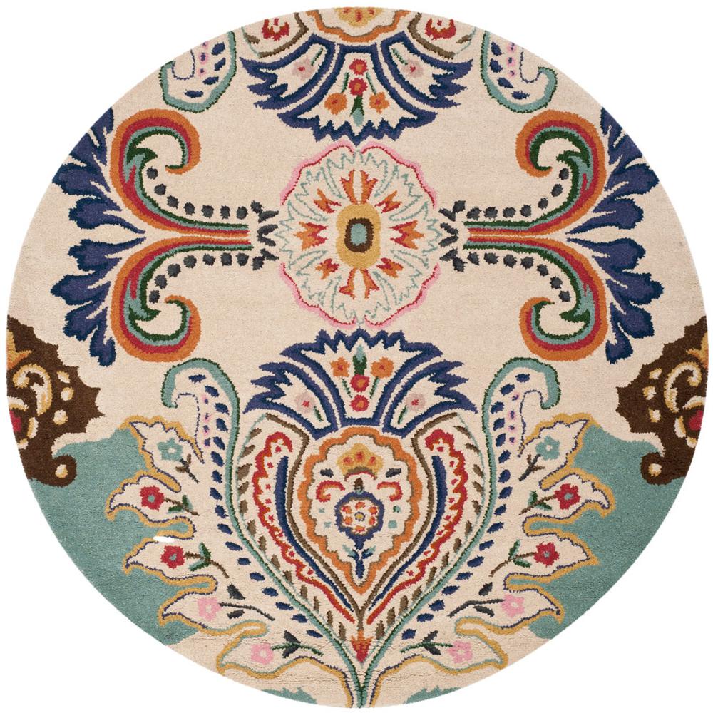 BELLA, IVORY / BLUE, 5' X 5' Round, Area Rug, BEL118A-5R