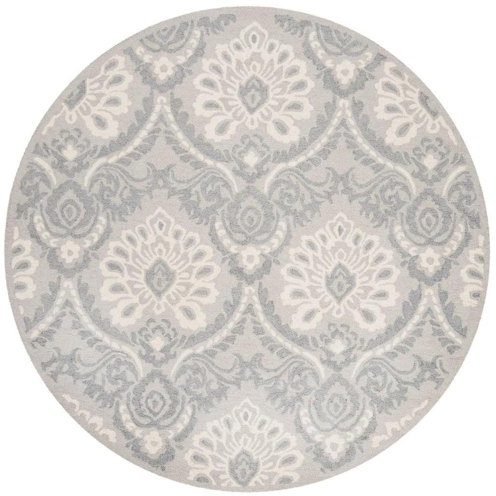 BLOSSOM, LIGHT GREY / IVORY, 6' X 6' Round, Area Rug, BLM106A-6R