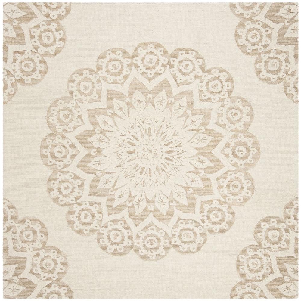BLOSSOM, IVORY / BEIGE, 6' X 6' Square, Area Rug