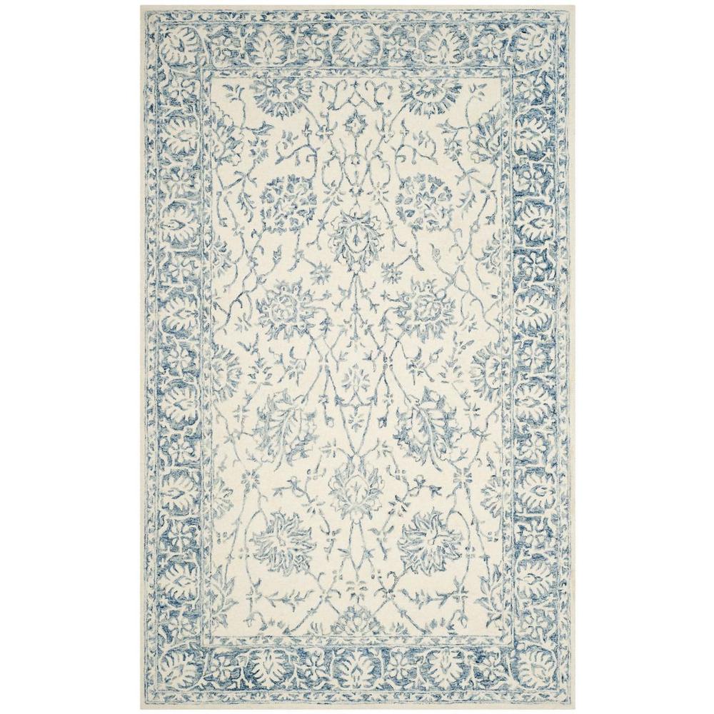 BLOSSOM, IVORY / BLUE, 5' X 8', Area Rug, BLM351A-5