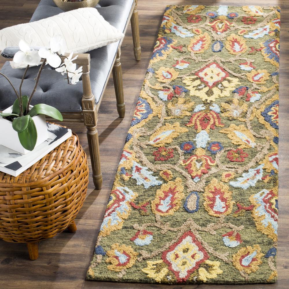 BLOSSOM, GREEN / MULTI, 2'-3" X 10', Area Rug